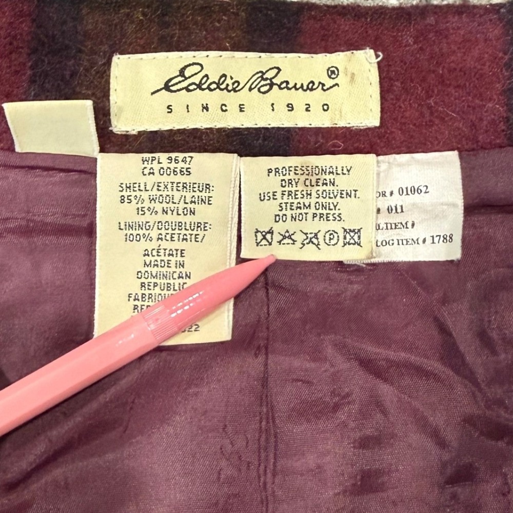 Eddie Bauer Womens Plaid Wool Blend Wrap Skirt Burgundy Green Size 8 Vintage - Picture 3 of 9